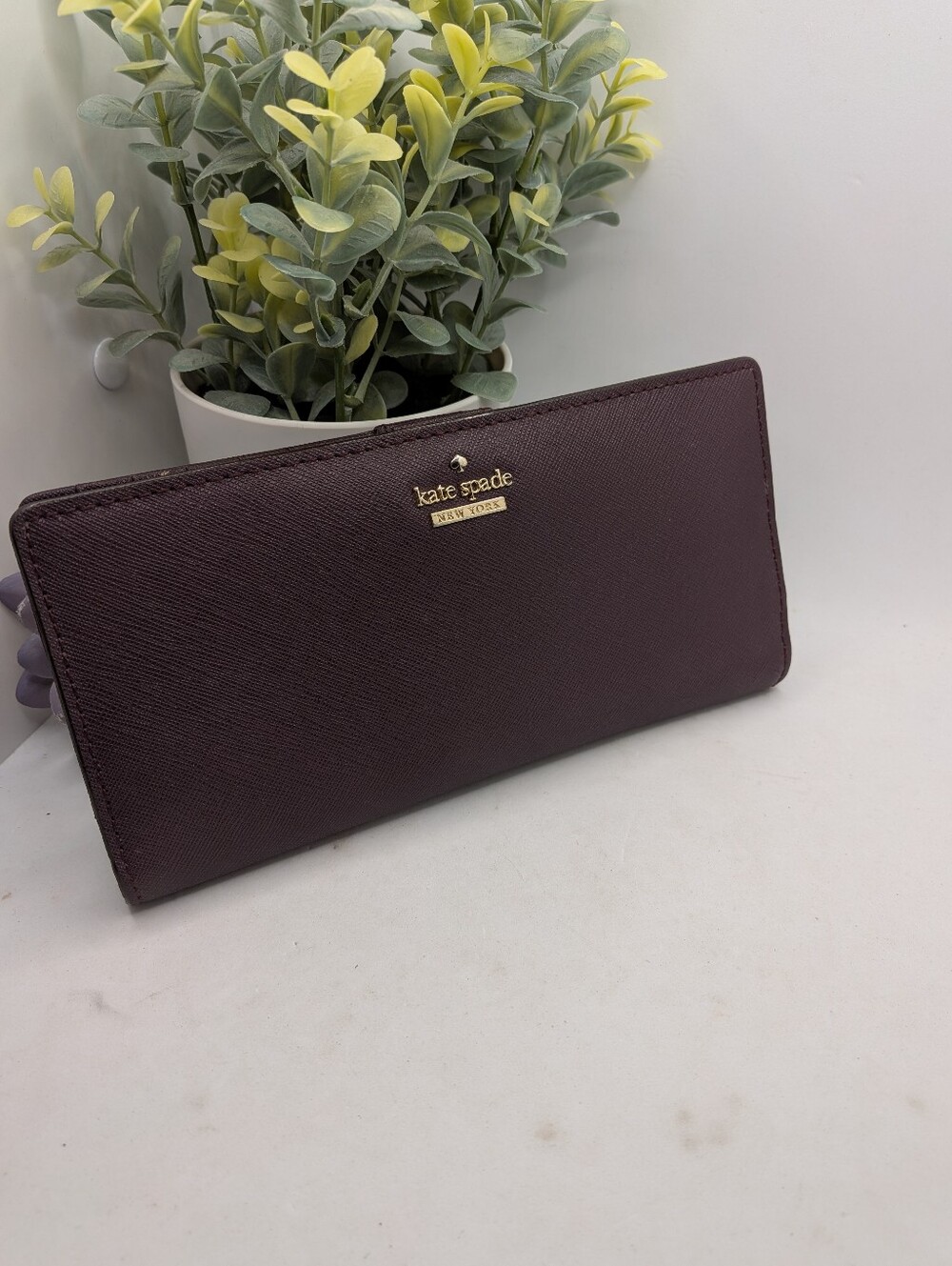 kate spade plum Saffiano Continental Wallet with Gold Logo